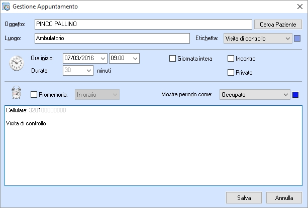 Medico2000 v6 - gestione appuntamento